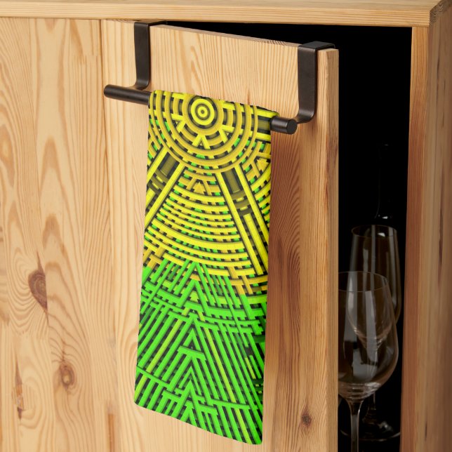 Linge De Cuisine Weer Mandala jaune et vert (Pliage en tiers)