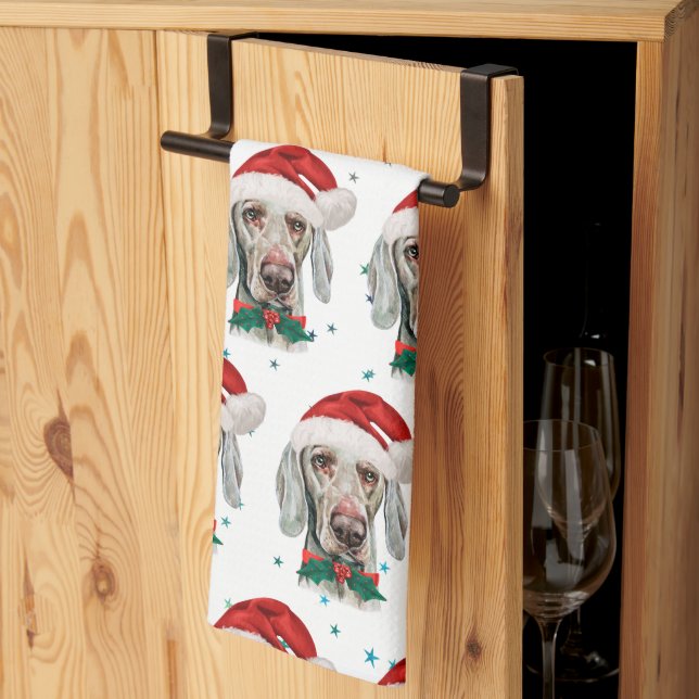 Linge De Cuisine Weimaraner Chien race Étoiles de Noël (Pliage en tiers)