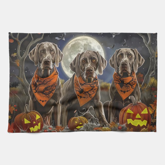 Linge De Cuisine Weimaraner Halloween Épouvantable  (Horizontal)