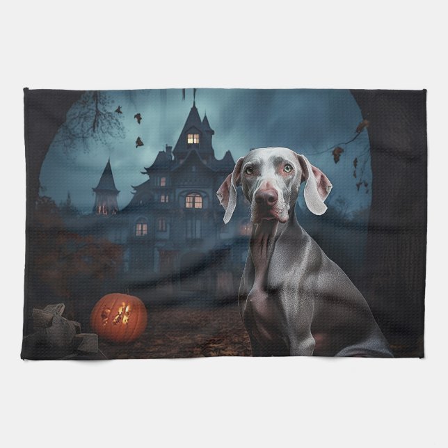 Linge De Cuisine Weimaraner Halloween Épouvantable (Horizontal)