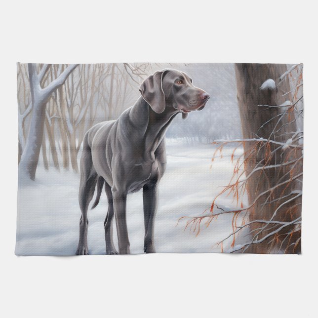 Linge De Cuisine Weimaraner Laisser Neige Noël (Horizontal)