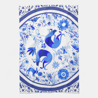 Linge De Cuisine Weimaraners, Lapins et Oiseaux Otomi Bleu & Blanc