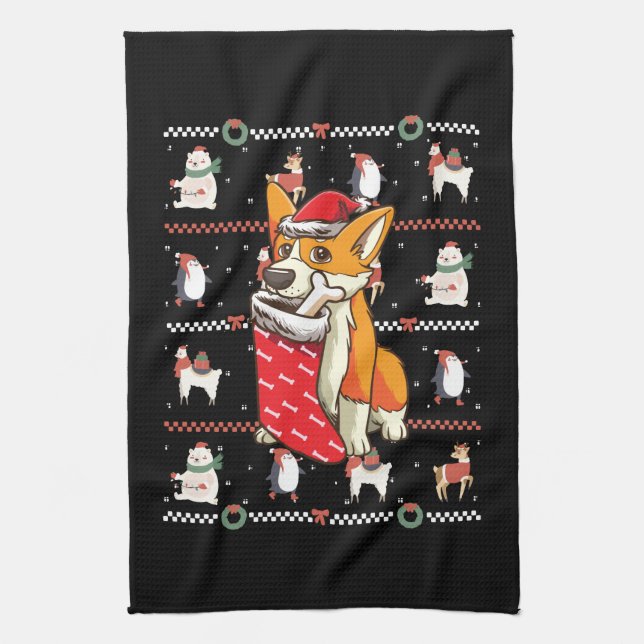 Linge De Cuisine Welsh Corgi Chien laide Noël (Vertical)