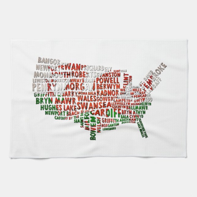 Linge De Cuisine Welsh Placenames In the USA Word Art (Horizontal)