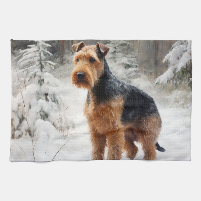 Linge De Cuisine Welsh Terrier Qu'il neige Noël (Horizontal)