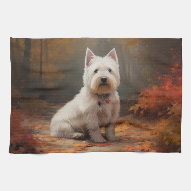 Linge De Cuisine West Highland White Terrier à l'automne Leaves aut (Horizontal)