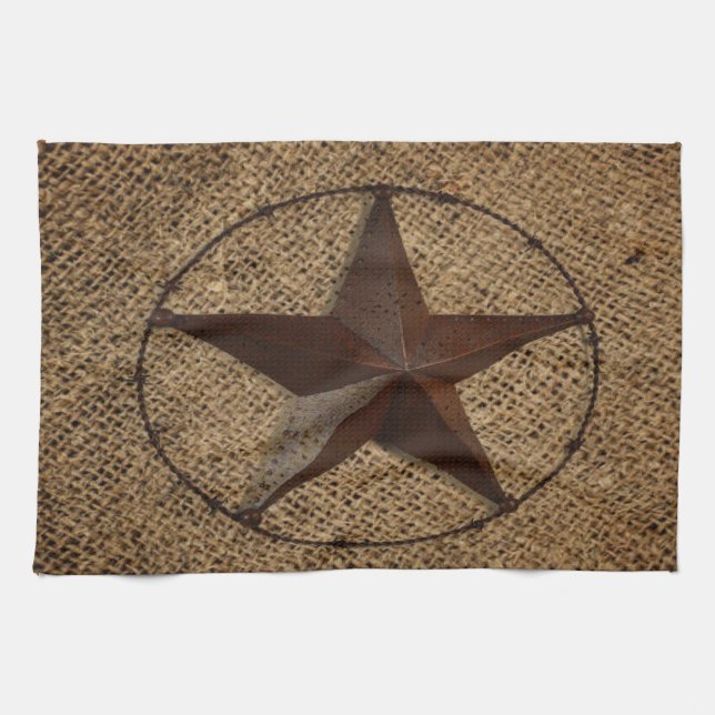 Linge De Cuisine Western Country Rustic Burlap Primitif Texas Star (Horizontal)