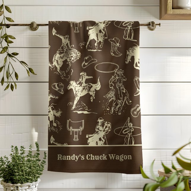 Linge De Cuisine Western Rodeo Cowboy Dark Brown Personnalisé (Créateur téléchargé)
