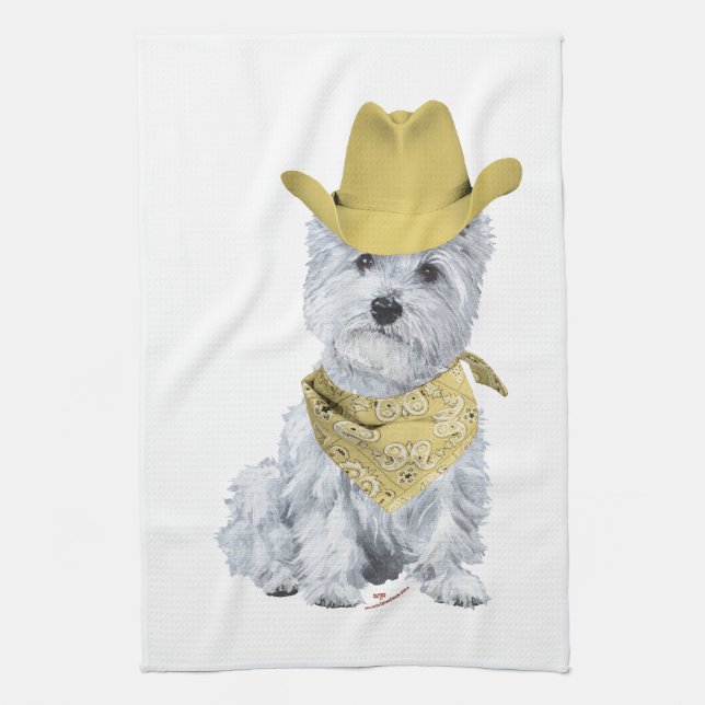 Linge De Cuisine Westie Cowboy en Jaune (Vertical)