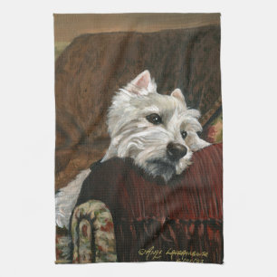 Linge De Cuisine Westie sur canapé