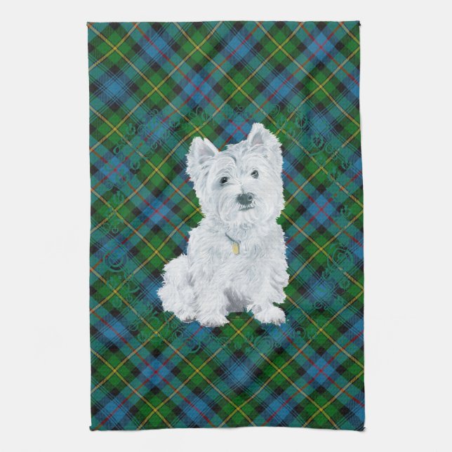 Linge De Cuisine Westie sur Tartan (Vertical)
