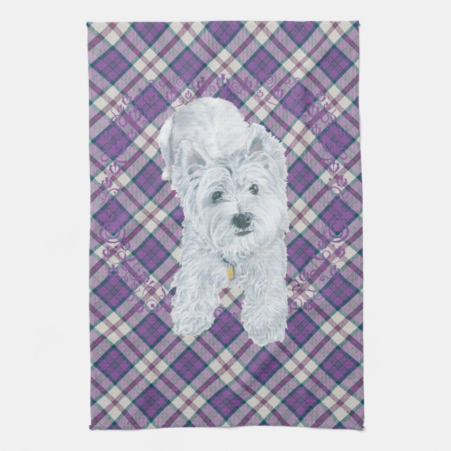 Linge De Cuisine Westie sur Tartan (Vertical)