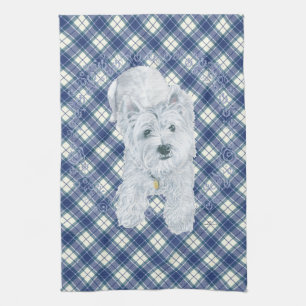 Linge De Cuisine Westie sur Tartan