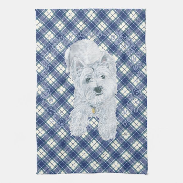 Linge De Cuisine Westie sur Tartan (Vertical)