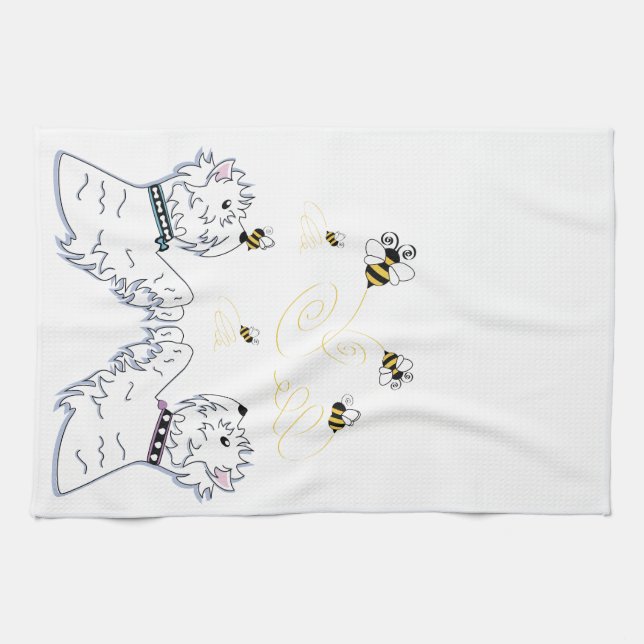 Linge De Cuisine Westies et abeilles (Horizontal)