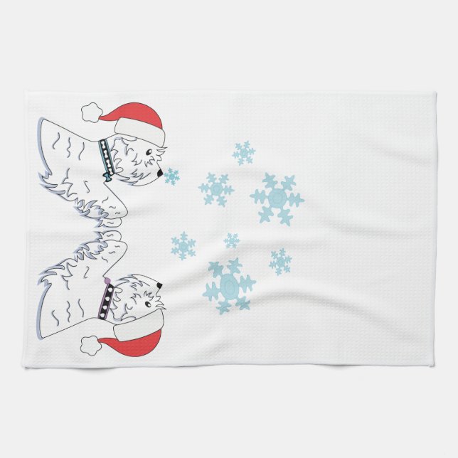 Linge De Cuisine Westies et flocons de neige (Horizontal)
