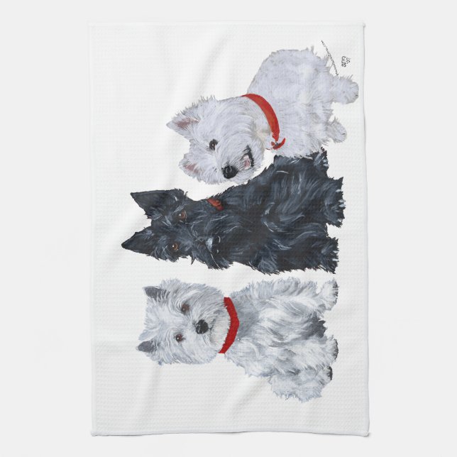 Linge De Cuisine Westies et un Scottie ensemble (Vertical)