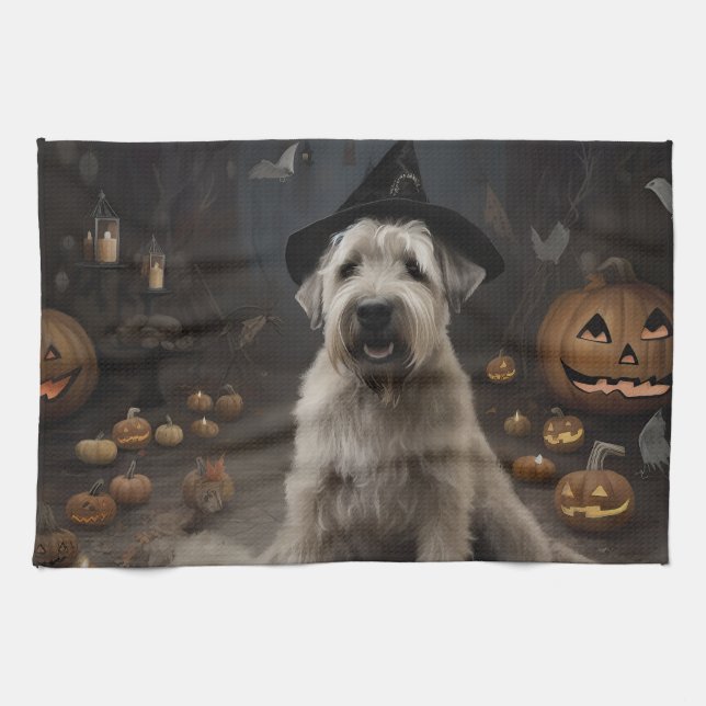 Linge De Cuisine Wheaten Terrier Citrouille Halloween effroi (Horizontal)