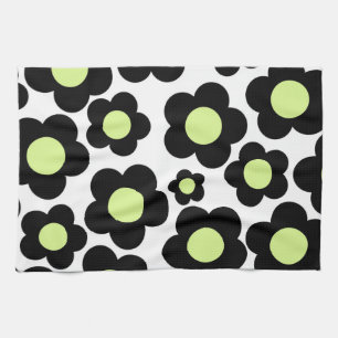 Linge De Cuisine Whimsical Black & Lime Green Floral Retro Cheerfu