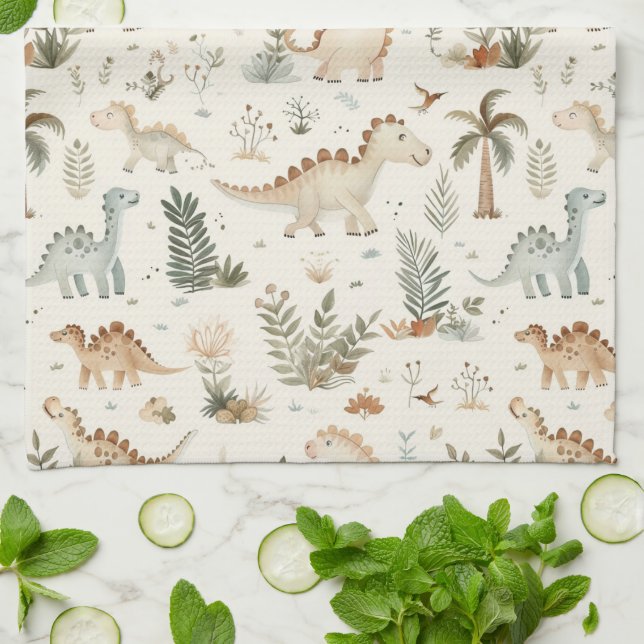 Linge De Cuisine Whimsical Boho Jungle Dinosaur Motif (Plié)