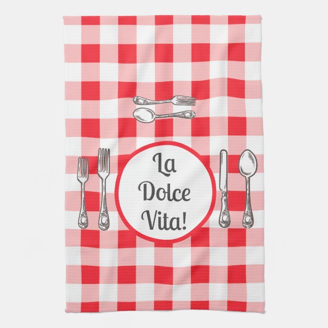 Linge De Cuisine Whimsical Cutlery Dolce Vita Red Check  (Vertical)