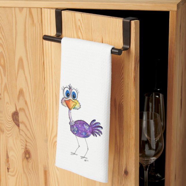 Linge De Cuisine Whimsical Happy Violet Ostrich (Pliage en tiers)