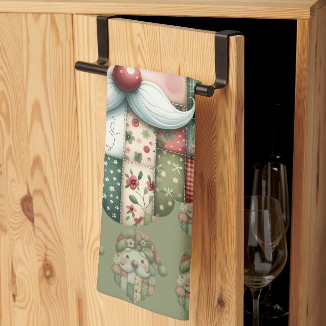 Linge De Cuisine Whimsical Patchwork Santa Folk Christmas (Pliage en tiers)