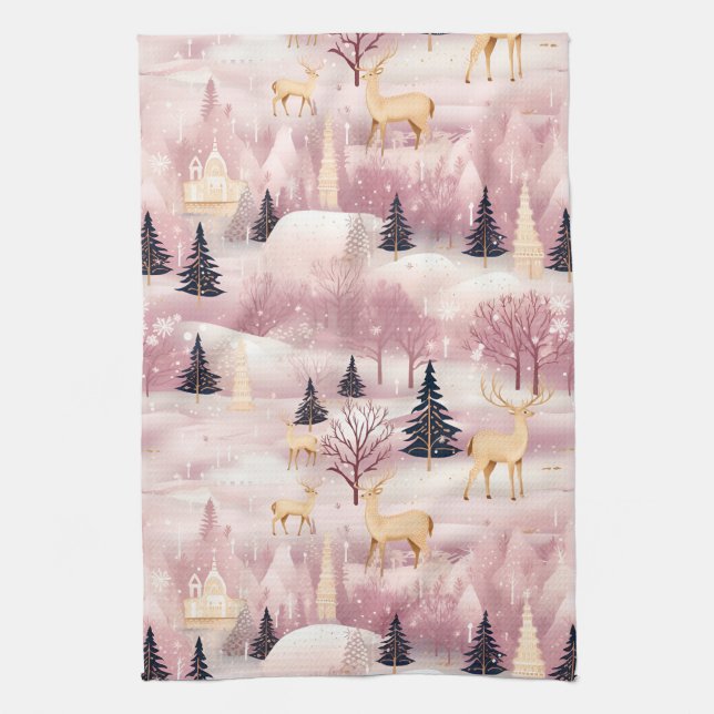 Linge De Cuisine Whimsical Pink Winter Landscape (1) (Vertical)