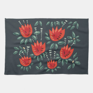 Linge De Cuisine Whimsical Red Tulips Floral Art - Printemps Abstra