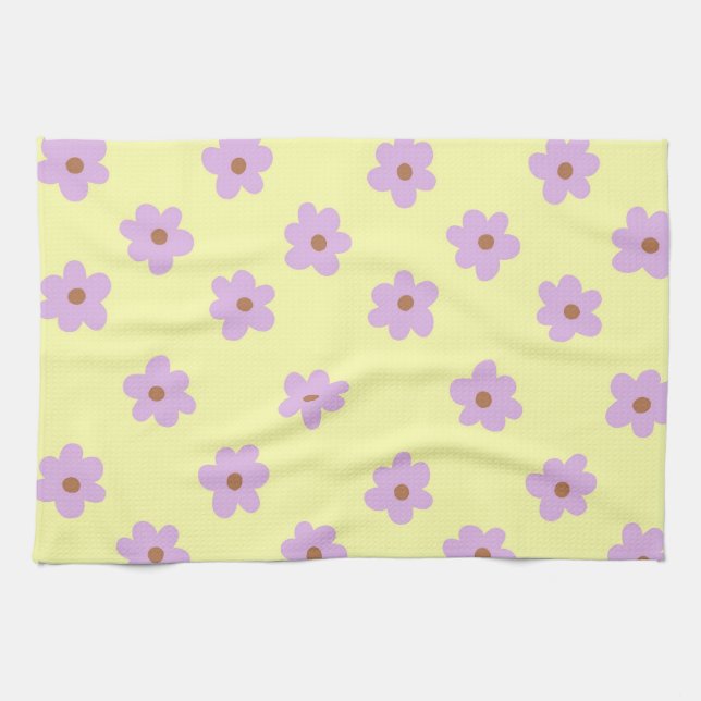 Linge De Cuisine Whimsical violet et jaune floral rétro joyeux (Horizontal)