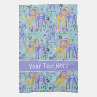 Linge De Cuisine Whimsical violet Turquoise Giraffes Jaunes Motif