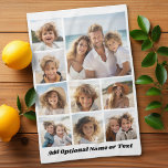 Linge De Cuisine White 9 Photo Carré Collage - avec script noir<br><div class="desc">Vous pouvez utiliser des photos carrés ou selfies pour cette conception. Utilisez huit photos carrés pour créer un cadeau unique et personnel. Si vous avez besoin d'ajuster les images,  cliquez sur l'outil personnaliser pour apporter des modifications.</div>