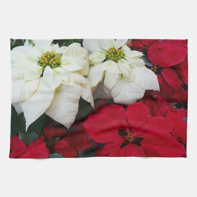 Linge De Cuisine White and Red Poinsettias (Horizontal)