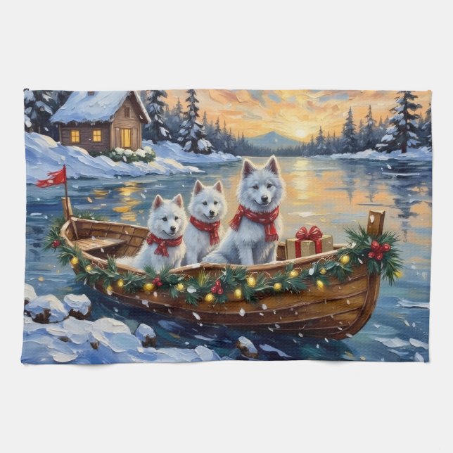 Linge De Cuisine White Samoyed Christmas Boat Holiday (Horizontal)