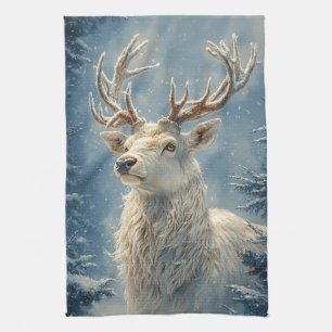 Linge De Cuisine White Stag Portrait Mysar Winter Art