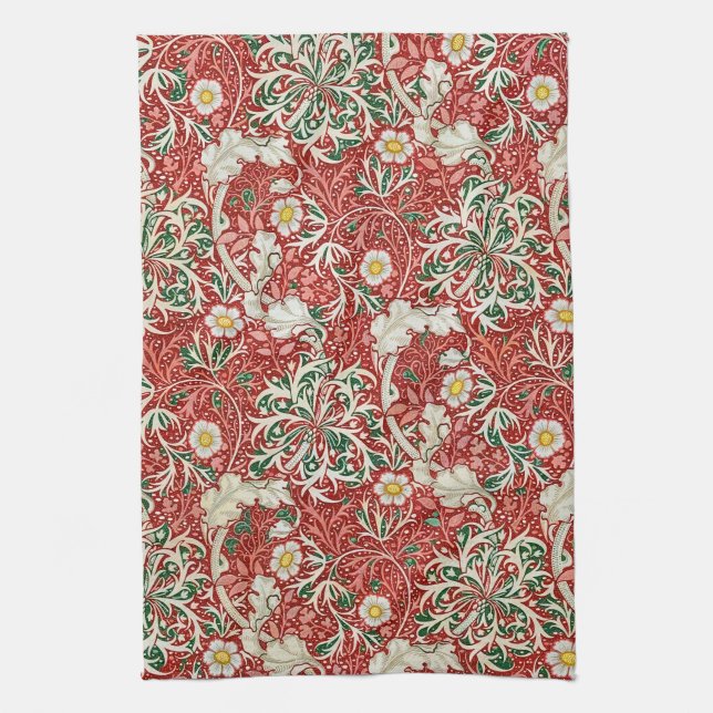 Linge De Cuisine William Morris Algue Antique Fleur Rouge Vert (Vertical)