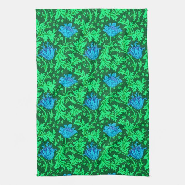 Linge De Cuisine William Morris Anemone, Emerald Green et Blue (Vertical)