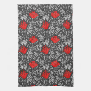 Linge De Cuisine William Morris Anemone, gris / gris et rouge