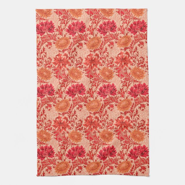 Linge De Cuisine William Morris Chrysanthemums, Coral Orange (Vertical)