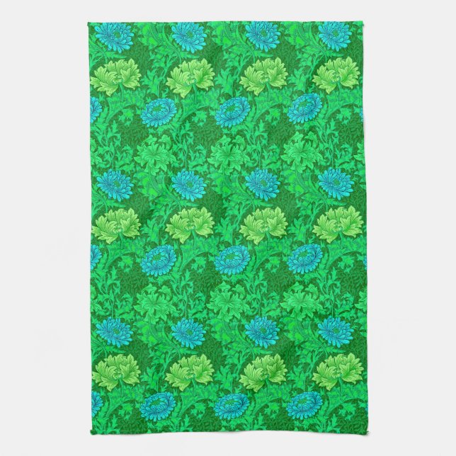 Linge De Cuisine William Morris Chrysanthemums, Lime Green & Aqua (Vertical)