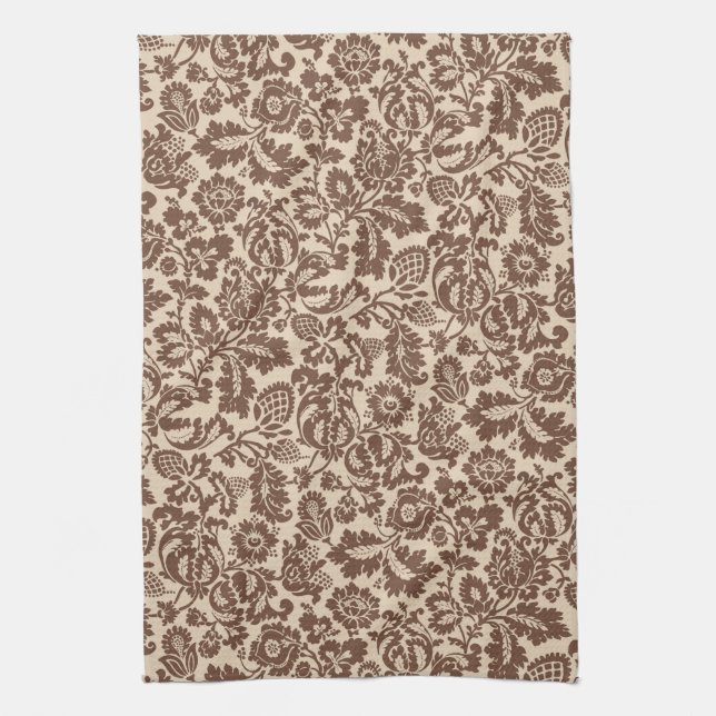 Linge De Cuisine William Morris Floral Damask, Taupe Tan sur Beige (Vertical)
