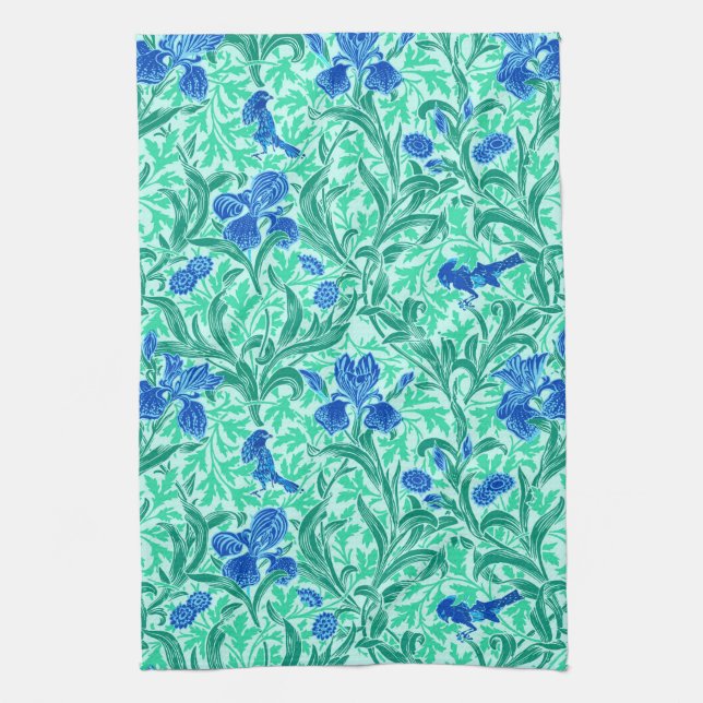 Linge De Cuisine William Morris Irises, Bleu de Cobalt, Aqua et Tur (Vertical)