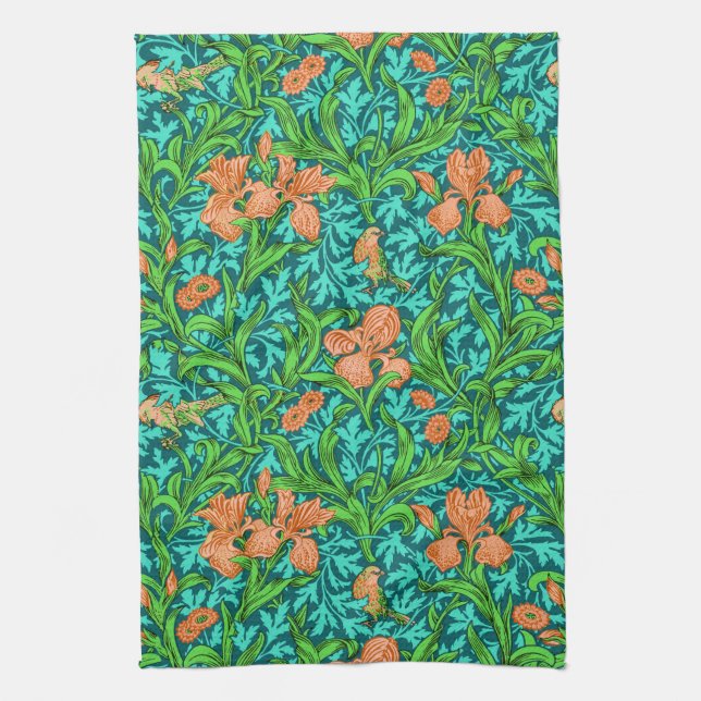 Linge De Cuisine William Morris Irises, orange et turquoise (Vertical)