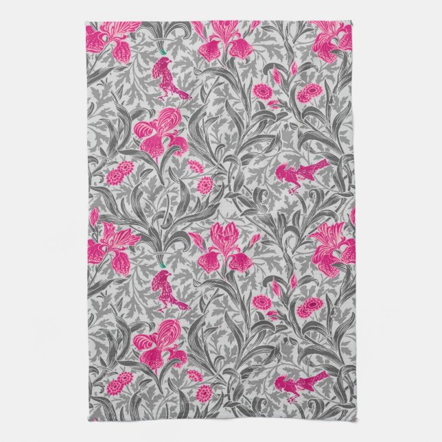 Linge De Cuisine William Morris Irises, rose et gris argenté / gris (Vertical)
