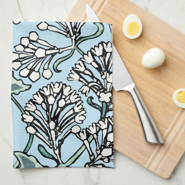 Linge De Cuisine William Morris Jasmine et Motif Feuille (Quart Plié)