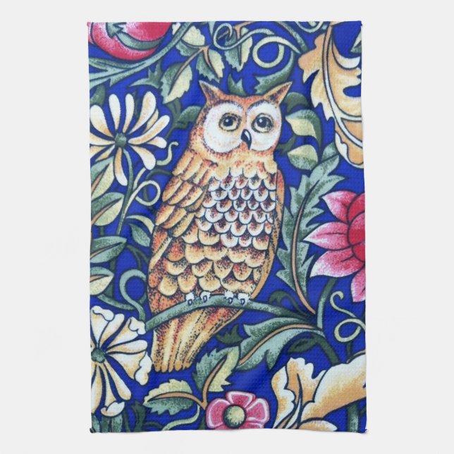 Linge De Cuisine William Morris Owl Tapestry, Beige et Cobalt Blue (Vertical)
