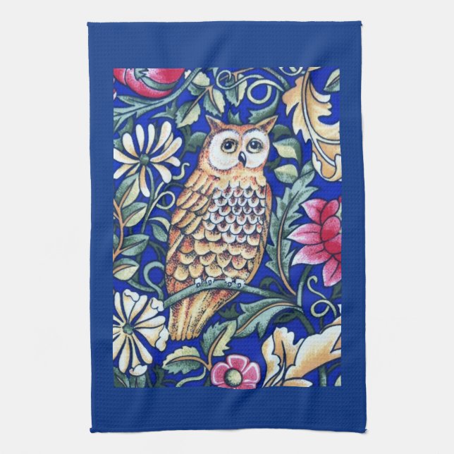 Linge De Cuisine William Morris Owl Tapestry, Beige et Cobalt Blue (Vertical)