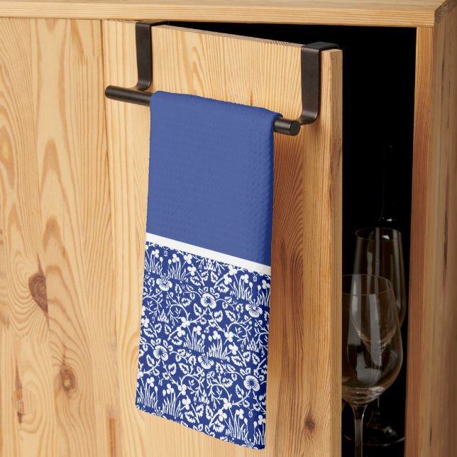 Linge De Cuisine William Morris Papier floral bleu et blanc (Pliage en tiers)