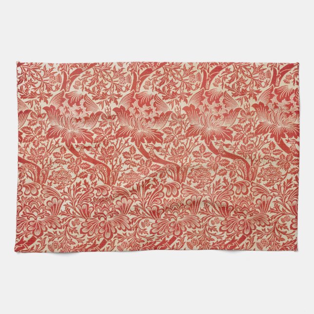 Linge De Cuisine William Morris Rose & chardon Floral Rouge (Horizontal)