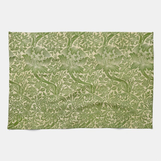 Linge De Cuisine William Morris Rose et chardon vert floral (Horizontal)